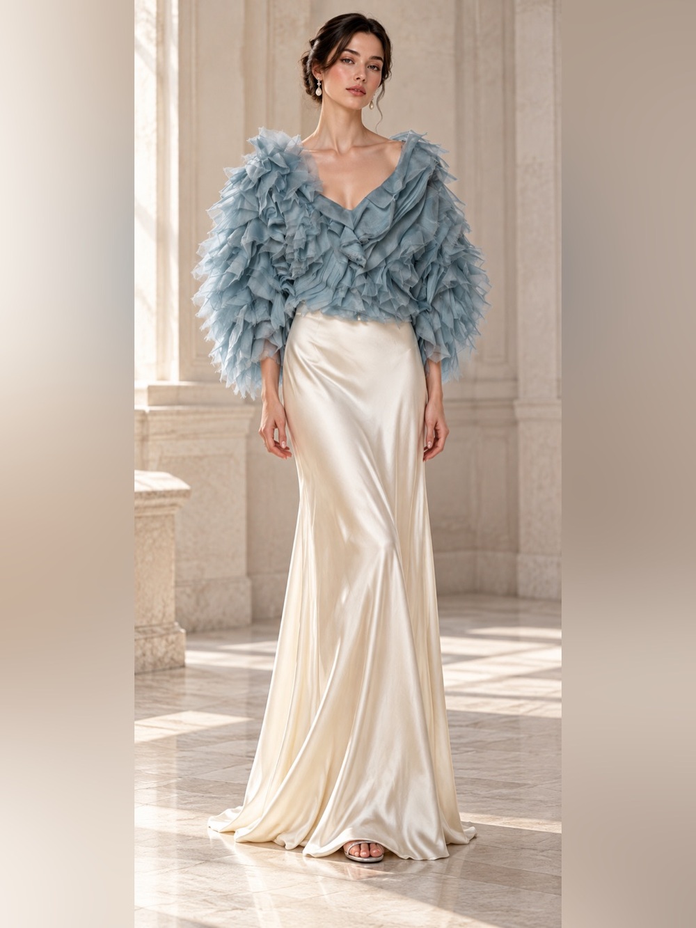 RALPH LAUREN COLLECTION BRIDAL MASSINA STRETCH SATIN SKIRT IN WHITE - Picture 11 of 12
